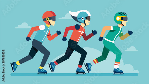 A sea of shiny helmets and sleek inline skates each participant fully immersed in the challenge of the marathon.. Vector illustration photo