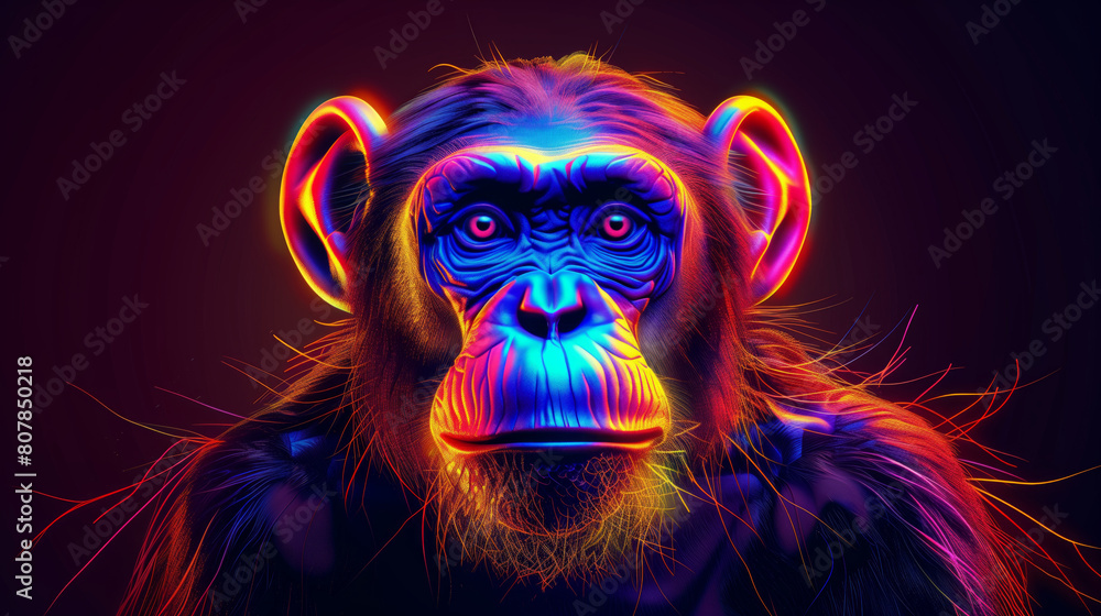 A colorful monkey with a big smile on its face. The image is vibrant and lively, with the monkey's bright colors and the bold colors of the background. Scene is cheerful and playful. cute monkey