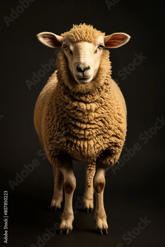 Eid ul Adha concept, A beautiful, cute sheep against a black background. Eid celebration