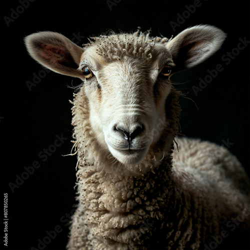 Eid ul Adha concept, A beautiful, cute sheep against a black background. Eid celebration