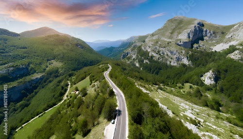 Aerial Perspective of Mountain Road near Laceno Lake in Campania, Italy photo