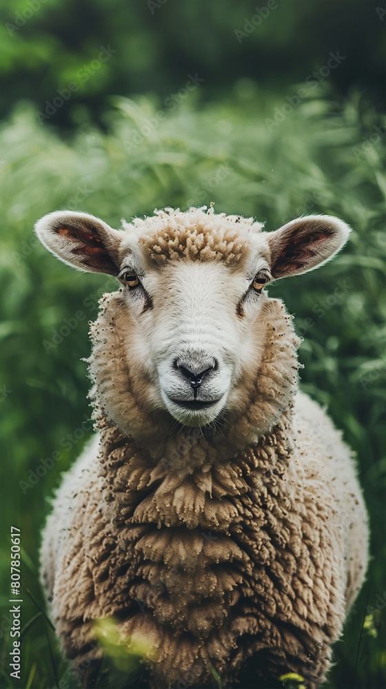 Eid ul Adha concept, A beautiful, cute sheep against a lush green background. Eid celebration Eid ul Adha concept, A beautiful, cute sheep against a lush green background. Eid celebration