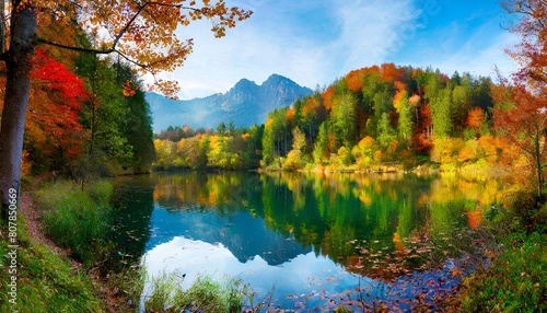 Autumn Trees Surrounding Freibergsee Lake in Bavaria, Germany photo