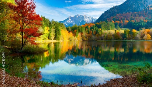 Autumn Trees Surrounding Freibergsee Lake in Bavaria, Germany photo