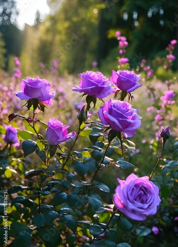  Bright lilac roses on the meadow in front of the f.jpg
