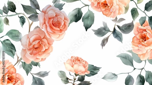 stunning watercolor flowers with green leaves on white background.