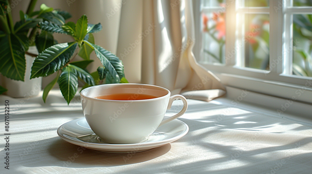 Cup of Tea on Saucer by Window Cup of Tea on Saucer by Window