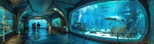 Oceanographic Research Institute Floor: Displaying oceanographic instruments, marine specimen collections, underwater mapping technology, and researchers studying ocean ecosystems photo