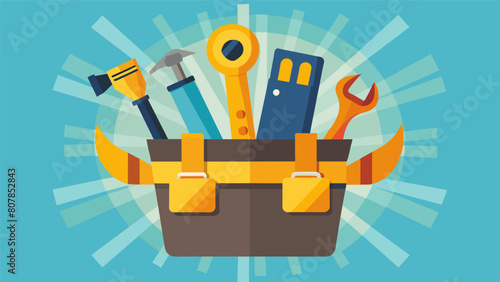 The shine of new tools can be seen nestled in a workers tool belt ready to be used on their next project.. Vector illustration