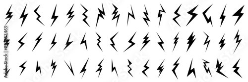 Lightning bolt icons set. Black flash symbol, thunderbolt vector illustration. Simple lightning strike sign collection