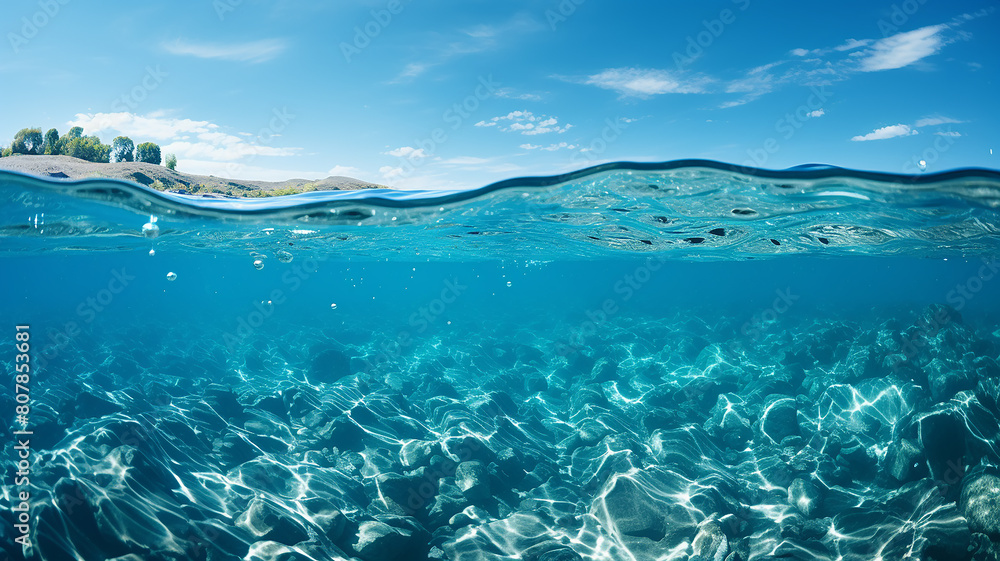 Seascape, calm blue ocean with reflection of sunlight Seascape, calm blue ocean with reflection of sunlight