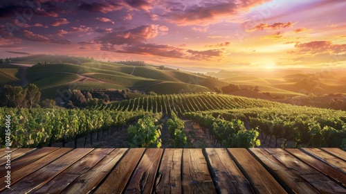 Sunset over Lush Vineyards