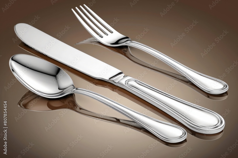 A couple of forks and a knife arranged artistically on a table. A couple of forks and a knife arranged artistically on a table.