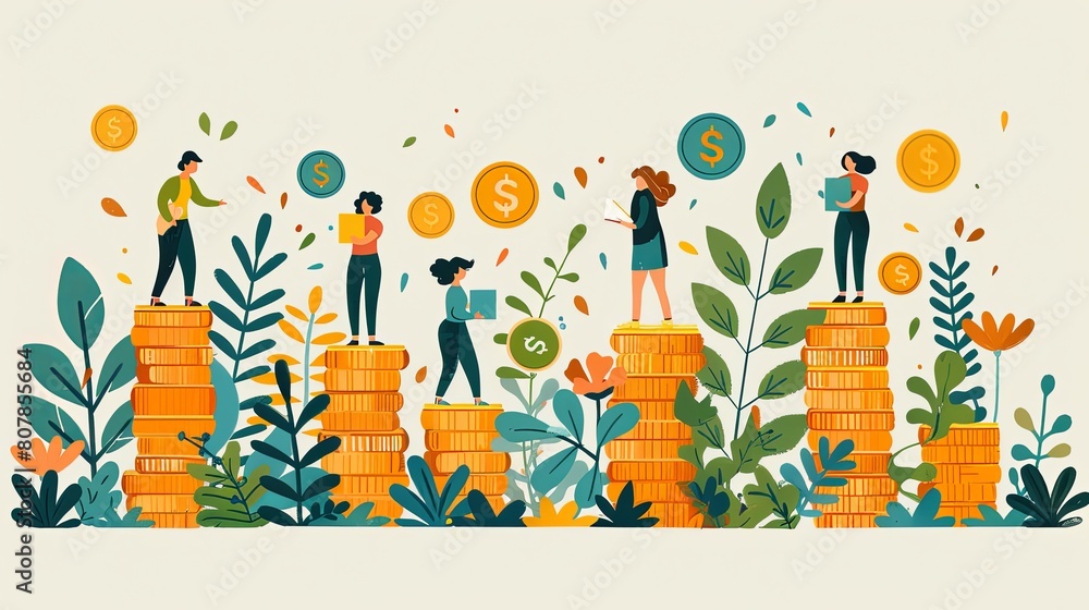 The picture shows the growth of a money driven economy with many people working together to move it forward. The picture shows the growth of a money driven economy with many people working together to move it forward.