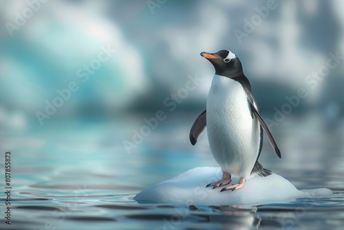 Penguin on a floe drifting through ocean