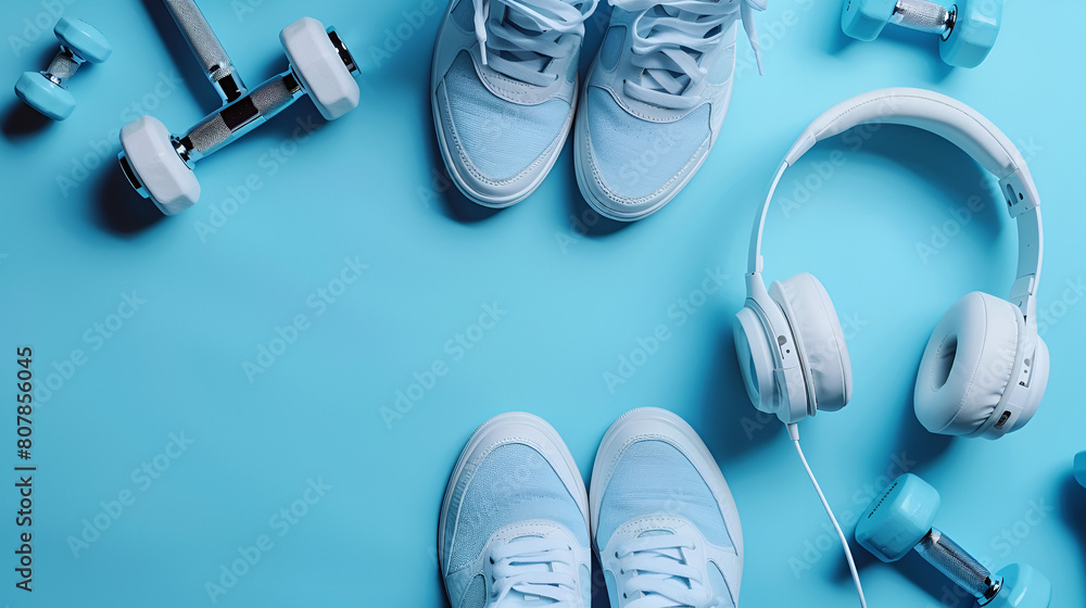 White athletic shoes and headphones ,generative ai