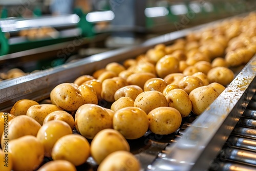 Potatoes on production line at factory