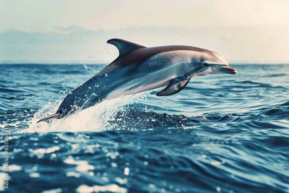 Fototapeta premium Dolphin jumping from blue pacific ocean