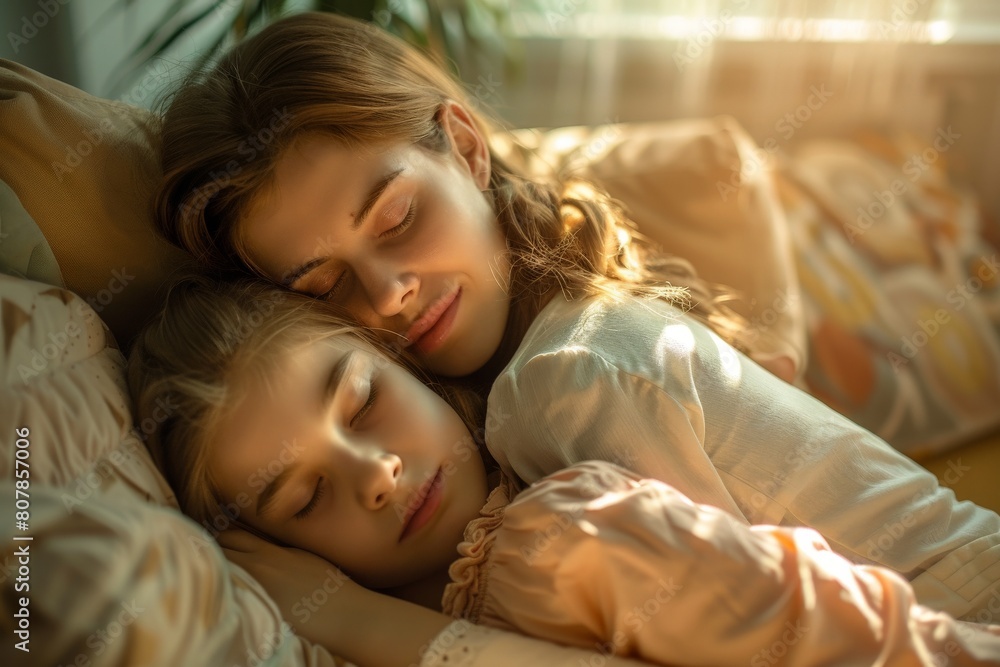 people and family concept - happy smiling girl with mother hugging on sofa at home. Beautiful simple AI generated image in 4K, unique. people and family concept - happy smiling girl with mother hugging on sofa at home. Beautiful simple AI generated image in 4K, unique.