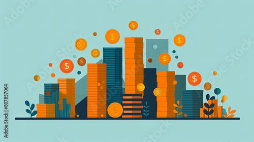 Vector image written by illustration showing money and financial concept prople and coins on daily life, success