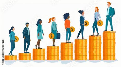 Vector image written by illustration showing money and financial concept prople and coins on daily life, success