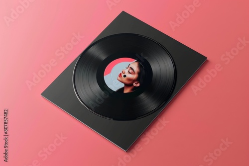 A close up of a record with a woman's face on it. Music background  photo