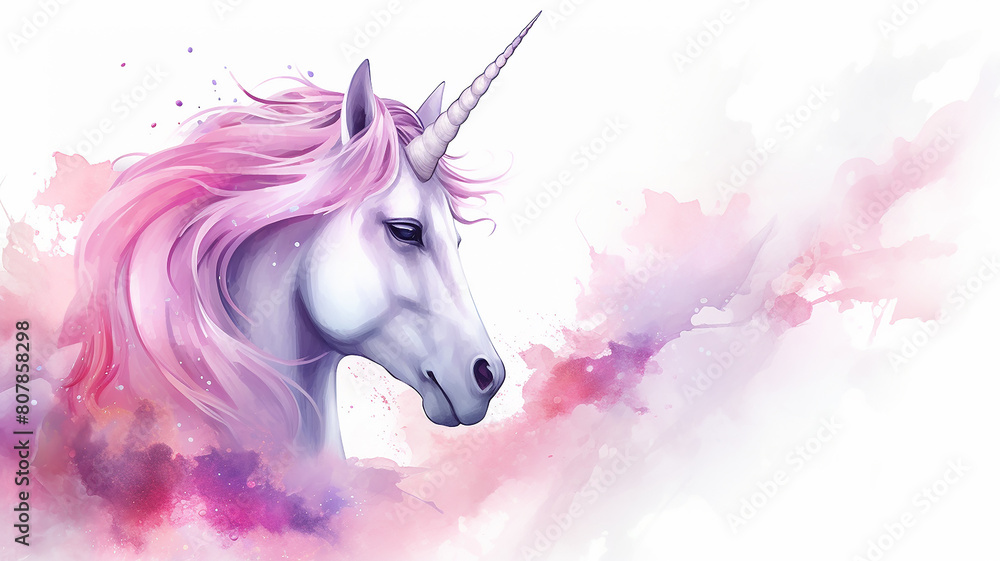 Naklejka premium Mythical unicorn is a fabulous creature symbol of purity and grace in pink tones