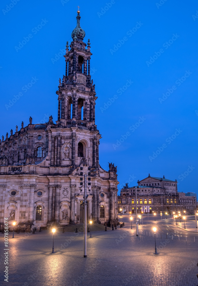 Kathedrale Sanctissimae Trinitatis,Dresden Germany.Night landscape and view of the cathedral in the old town of Dresden Kathedrale Sanctissimae Trinitatis,Dresden Germany.Night landscape and view of the cathedral in the old town of Dresden