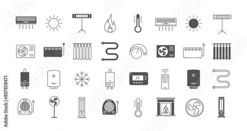 Heating and cooling line icons. Ventilation and conditioning vector illustration.