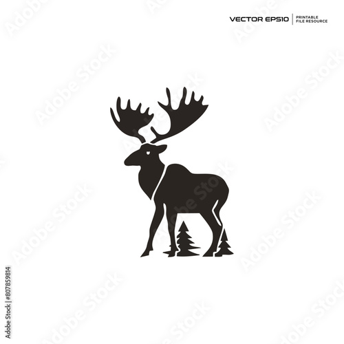 deer silhouette  character  logo  design  vector  illustration 