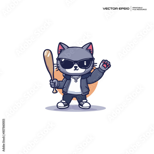 cute gangster cat, character, mascot, logo, design, vector, illustration, © mochiro