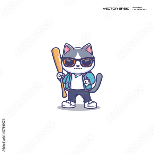 cute gangster cat, character, mascot, logo, design, vector, illustration,