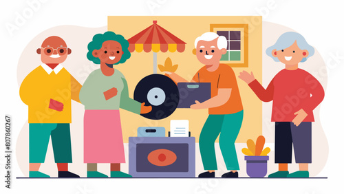 The record club is a cherished tradition at the retirement home with some seniors reflecting that its the highlight of their week and brings a sense Vector illustration