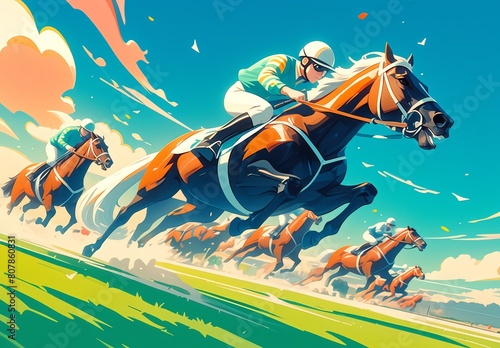 A flat illustration of horse racing