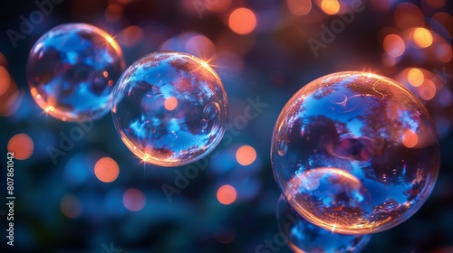 Soap bubbles gracefully float in the air in this stock video, creating a whimsical and playful atmosphere photo