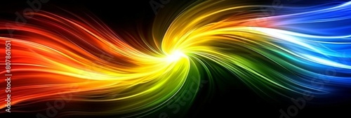 A dynamic swirl of vibrant colors illuminating a dark black background