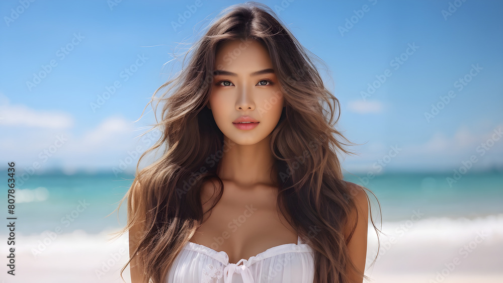 Long Waves Hair: Asian Summer Fashion Model, Summer Style: Long Waves ...
