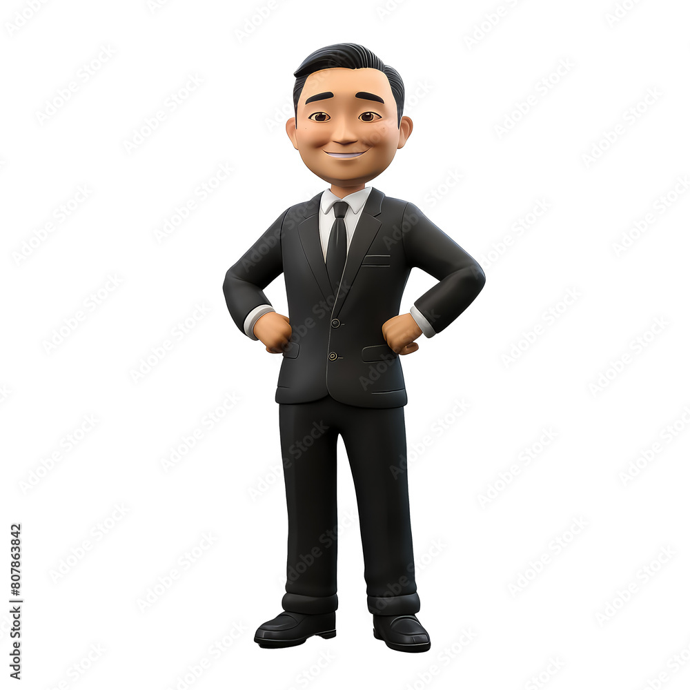 cartoon business asian man isolated on white background