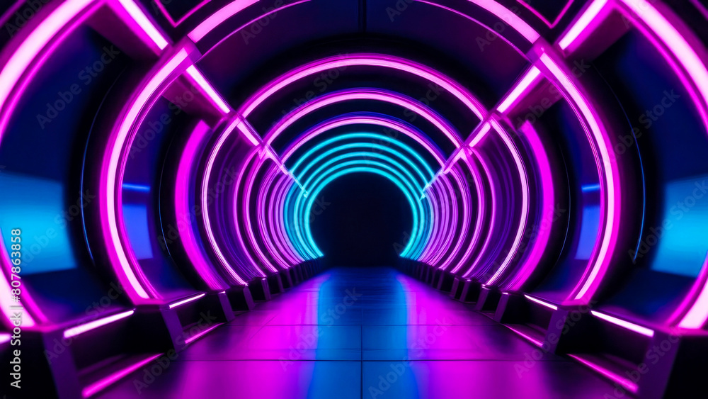 Mesmerizing abstract spiral tunnel with neon glowing pink and blue lights. Futuristic motion graphics concept. Mesmerizing abstract spiral tunnel with neon glowing pink and blue lights. Futuristic motion graphics concept.