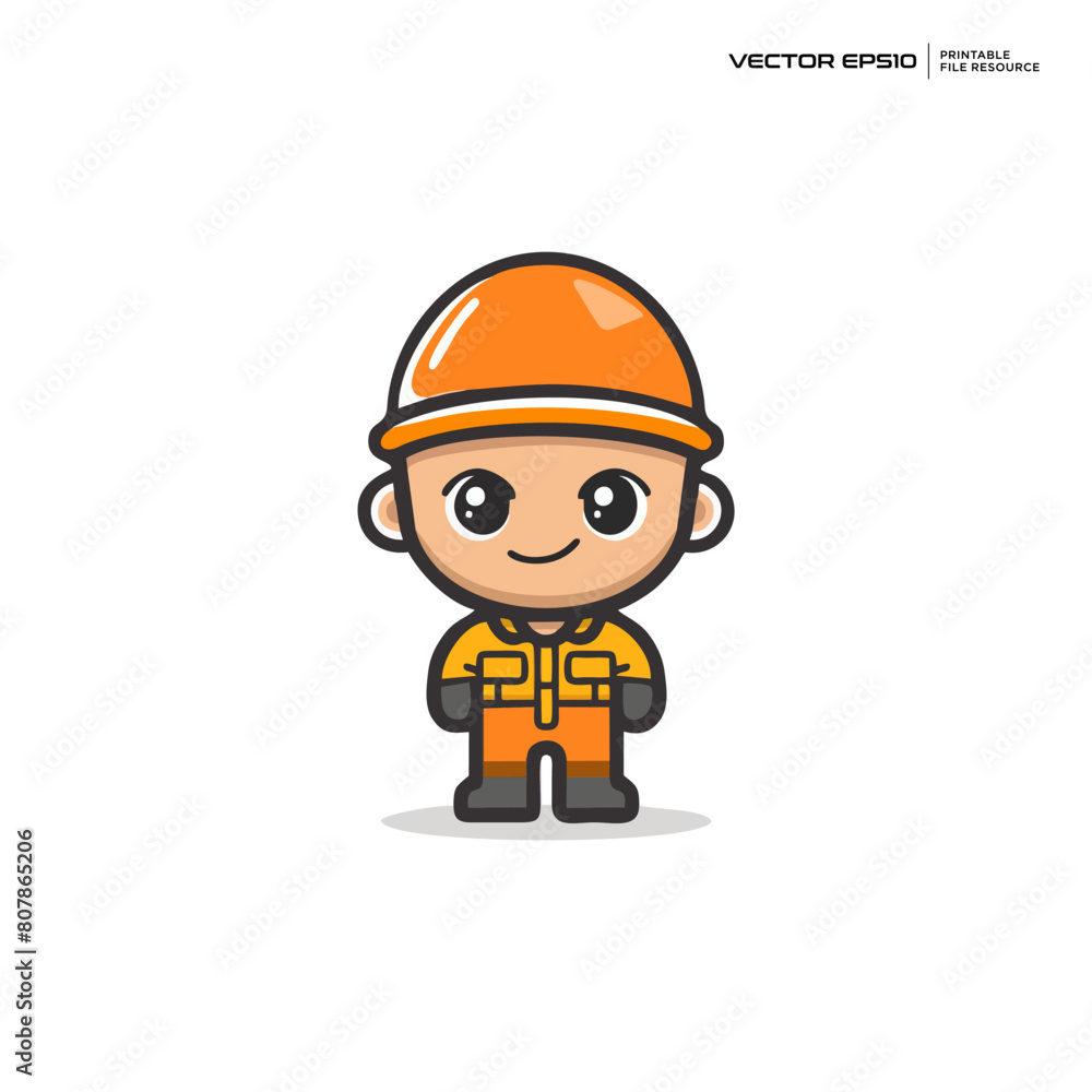 cute happy construction worker, character, mascot, logo, design, vector, illustration,