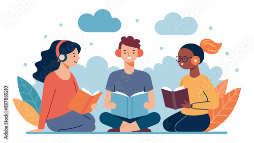 A book club incorporates a mindful listening activity into their discussion encouraging members to listen to each others interpretations and insights.. © Justlight