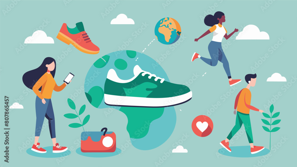 A social mediabased sneaker club connects followers from around the globe posting daily ecofriendly sneaker inspiration while encouraging sustainable. Vector illustration A social mediabased sneaker club connects followers from around the globe posting daily ecofriendly sneaker inspiration while encouraging sustainable. Vector illustration