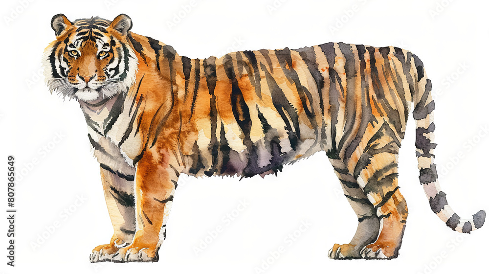 Obraz premium watercolor illustration of tiger, white background
