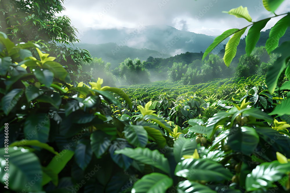 A panoramic view of lush coffee plantations, showcasing rows of vibrant coffee trees against a backdrop of rolling hills and clear blue skies. A panoramic view of lush coffee plantations, showcasing rows of vibrant coffee trees against a backdrop of rolling hills and clear blue skies.
