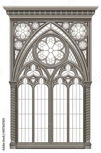 Gothic realistic cathedral window with stained glass