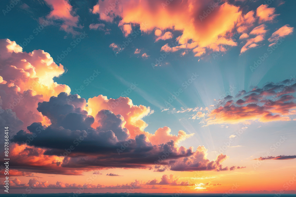 The morning sky looked like a bright golden sky. The sunrise is decorated with clouds. AI Generative