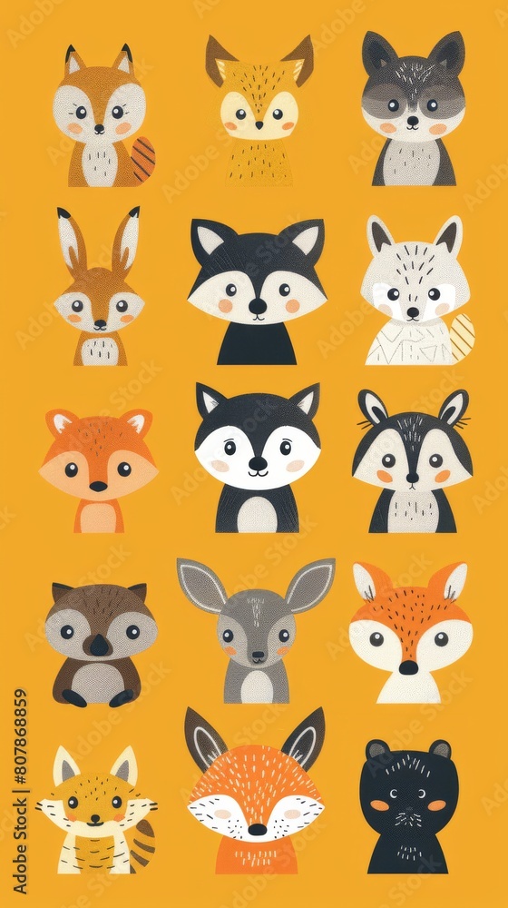 Cute cartoon woodland animals faces collection Cute cartoon woodland animals faces collection