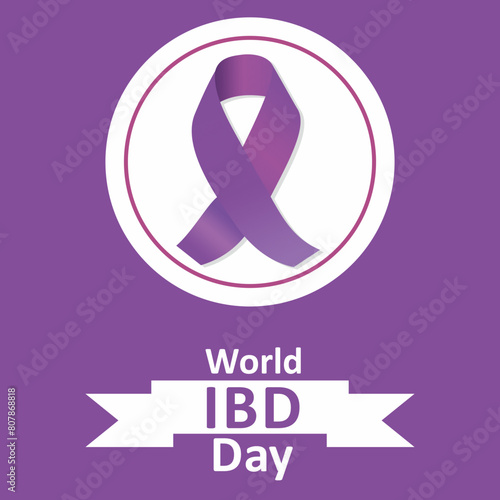 World IBD Day poster vector illustration. Purple awareness ribbon icon in a circle. Inflammatory Bowel Disease symbol. Template for background, banner, card. May 19 each year. Important day photo