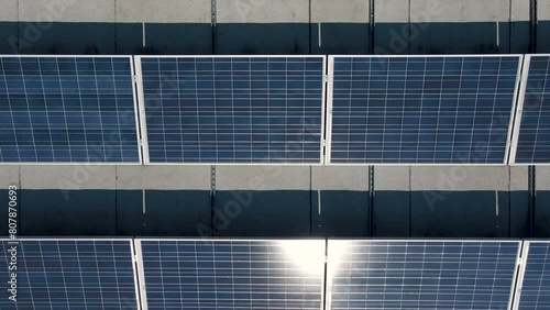 Aerial top view on solar panels - Photovoltaic System (ID: 807870693)
