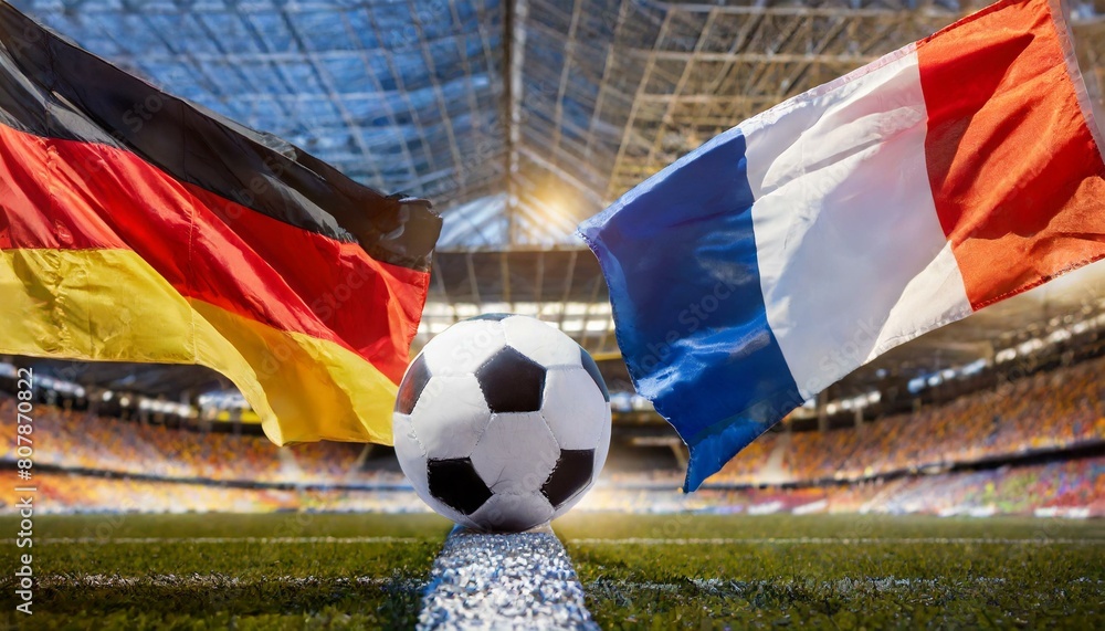 Naklejka premium German flag france flag with football in a stadium for the European Championship